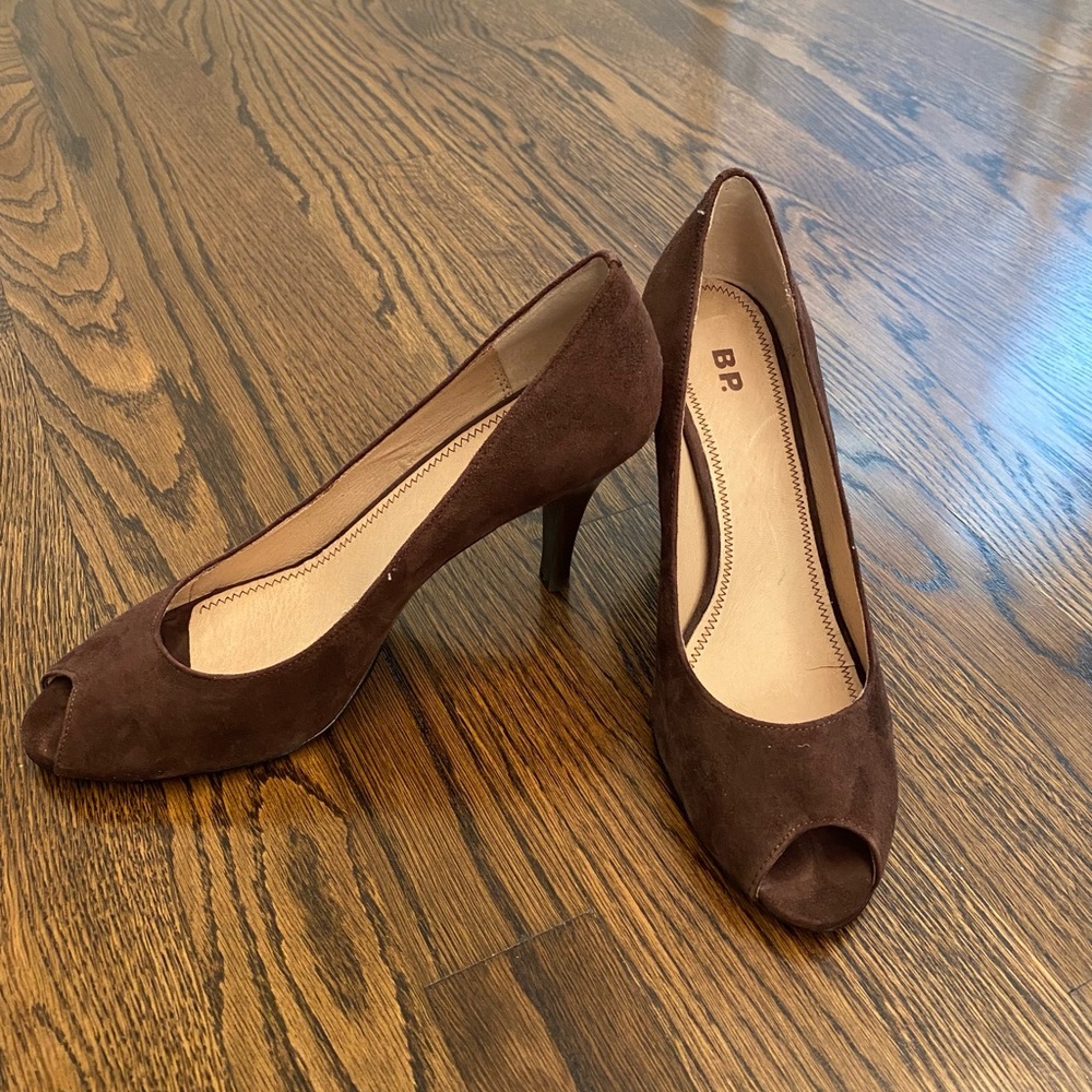 BP Nordstrom Peekaboo Brown Suede open toe Pump 8